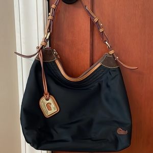 Black Downey and Burke Nylon Handbag- Pink Inside